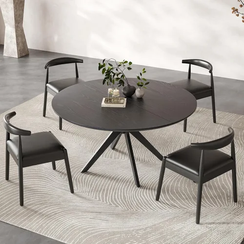 Miniatura 8 de Soohow Mesa redonda de cocina de comedor de madera maciza de 47.2 pulgadas para 4-6 personas con base de pedestal que se interseca