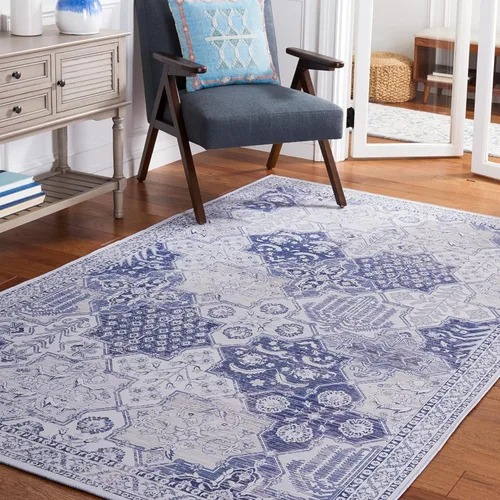 Miniatura 12 de SAFAVIEH Tucson Collection - Alfombra lavable de 2 pies 6 pulgadas x 8 pies, gris y azul marino, antideslizante, ideal para zonas de alto tráfico