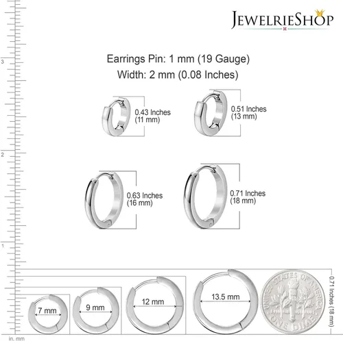 Miniatura 3 de JewelrieShop - Juego de aretes de aro quirúrgicos dorados, hipoalergénicos, aretes de aro para hombre (oro, negro, aretes de aro de acero inoxidable)