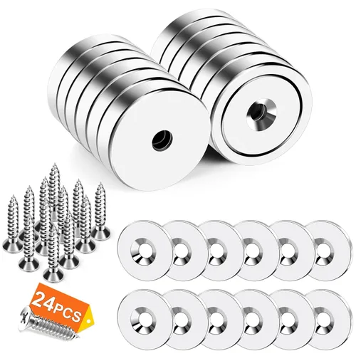 Miniatura 17 de DIYMAG Imanes de neodimio fuertes, paquete de 8 imanes redondos plateados de tierras raras de 110 libras con agujero avellanado resistente
