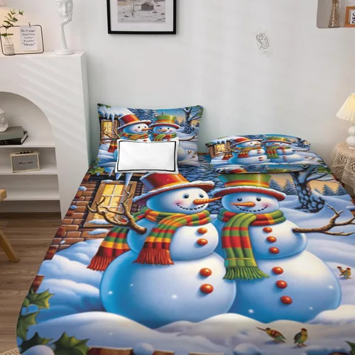 Miniatura 2 de Juego de sábanas de Navidad tamaño individual, sábanas de muñeco de nieve, sábanas y fundas de almohada con patrones de 3 piezas, sábana bajera