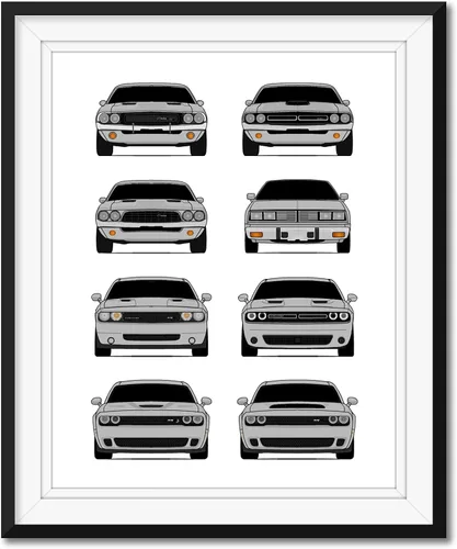 Miniatura 9 de Custom Car Posters Póster hecho a mano compatible con Dodge Challenger Generations e impresión de Challenger SRT, multicolor, impresión metálica
