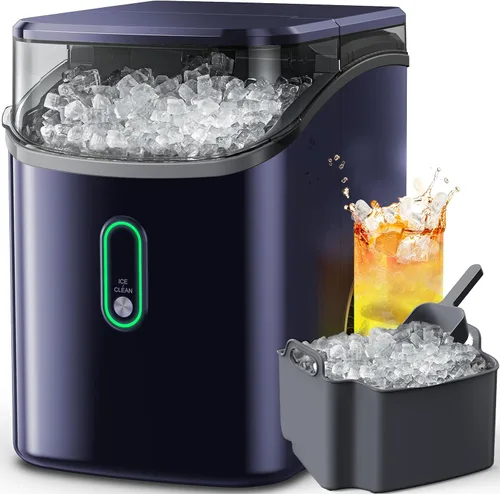 Silonn Nugget - Máquina de hielo para encimera, máquina de hielo de guijarros con hielo masticable suave triturado, 33 libras por día con cuchara,