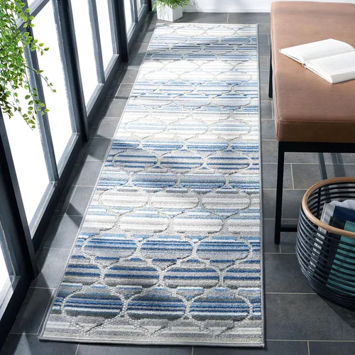 Miniatura 9 de SAFAVIEH Alfombra lavable para exteriores, colección Cabaña, 2'2" x 5', azul y gris, no desprende pelusa y fácil de limpiar, entrada puerta