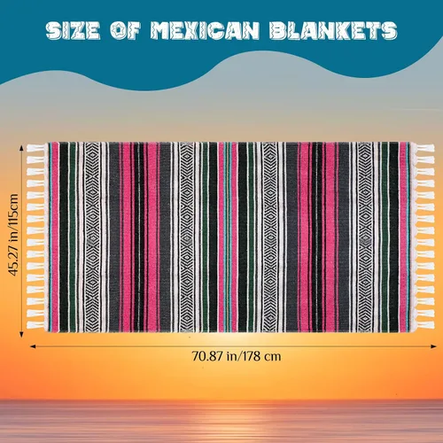 Miniatura 4 de Oudain - Paquete de 3 mantas mexicanas de 45 x 70 pulgadas, manta tejida de sarape Baja para playa, picnic, camping, decoración bohemia para sofá