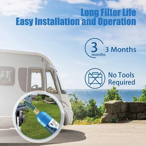 Miniatura 4 de Paquete de 2 filtros de agua en línea/marina RV con protector de manguera flexible, certificado NSF, dedicado para jardinería, caravanas, cámperes