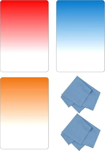 SIOTI Filtro de color cuadrado, kit de filtro cuadrado de color 4 x 6 pulgadas (3.937 x 5.906 in) con rojo degradado, azul degradado y naranja