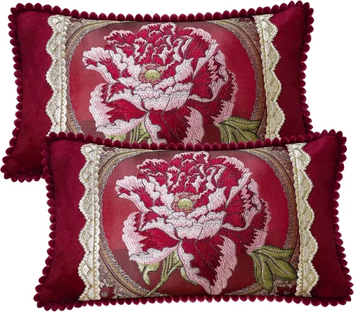 Miniatura 10 de SZHELEJIAM Juego de 2 fundas de almohada con volantes de 12 x 20 pulgadas, fundas de cojín decorativas de felpilla suave jacquard para sofá