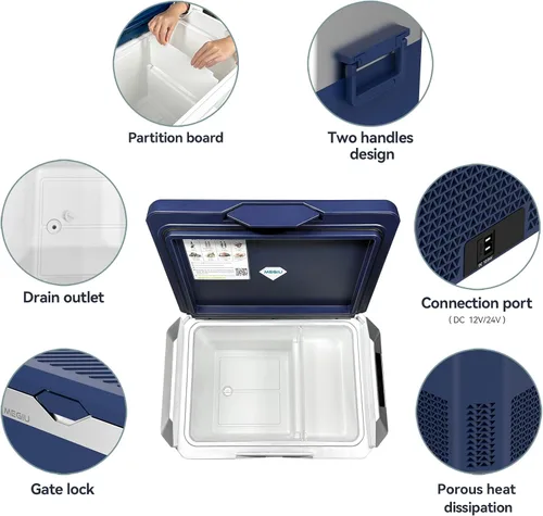 Miniatura 9 de Megiu Refrigerador portátil de 12 V de 12 V de 32 cuartos de galón de 12 voltios congelador compresor enfriador 12V/24V DC 110 ~ 240 V CA para Azul