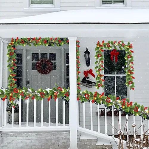 Miniatura 6 de ATDAWN - Guirnalda de Navidad de bayas rojas iluminada de 9 pies, guirnalda de Navidad operada por batería con luces, guirnalda artificial flexible