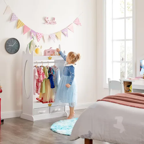 Miniatura 3 de Almacenamiento de disfraces para niños con espejo, armario para niños con cajones de tela no tejida, armario abierto para disfraces con barra