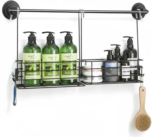 Miniatura 8 de Organizador de Ducha Colgante Organizador de Ducha de Acero Inoxidable con Ganchos Sobre la Puerta, Cesta de Almacenamiento de Champú (Negro)