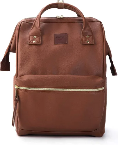 Kah&Kee - Mochila de cuero con compartimento para laptop, ideal para viajes, escuela, para mujeres y hombres, Marrón), PU1211