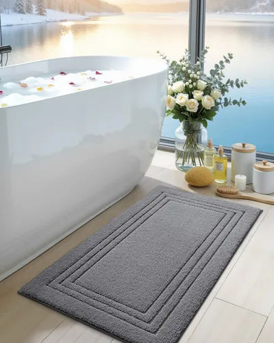Miniatura 5 de DEXI Alfombra de baño de 24 x 16 pulgadas, ultra suave y absorbente, tapete para baño, tapete de baño antideslizante y lavable para bañera, Gris