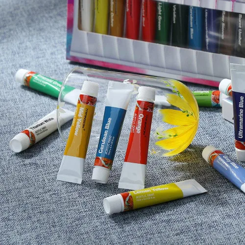 Miniatura 5 de TRANSON Juego de pintura acrílica de 24 colores con 5 pinceles de pintura no tóxica para lienzo artesanal pintura de arte rupestre