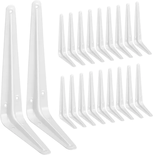 Miniatura 8 de Paquete de 20 soportes de estante de 4 pulgadas en blanco, soportes de metal de acero resistentes en L para estantes, soportes en J para pared