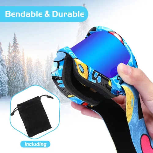 Miniatura 5 de Gafas de esquí para niños, gafas de snowboard para niños y niñas, jóvenes, OTG gafas de esquí antivaho con correa antideslizante Azul