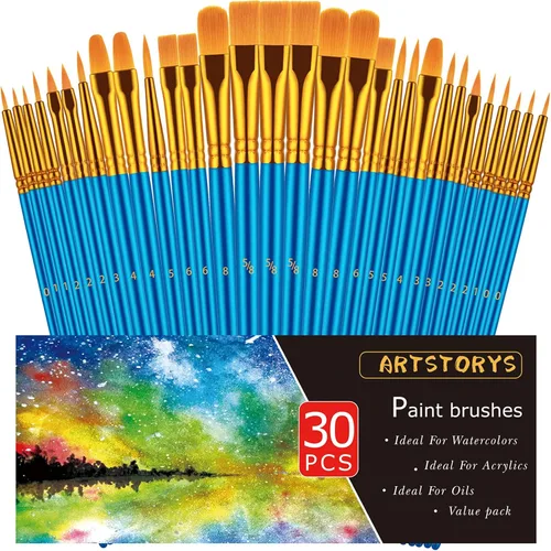 Juego de pinceles de pintura, 30 pinceles de pintura para pintura acrílica, pincel de pintura acrílica de acuarela al óleo, pinceles de artista para
