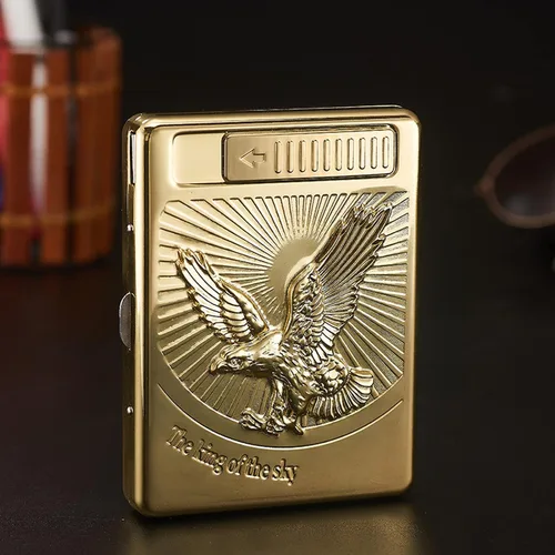 Miniatura 2 de Caja de cigarrillos con encendedor, paquete completo de 20 accesorios de cigarrillos de tamaño regular, caja de metal para juntas, encendedores