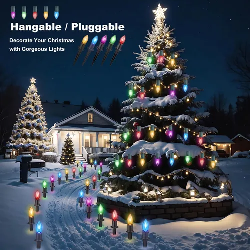 Miniatura 4 de C9 Luces de camino de Navidad para exteriores, 24.2 pies, 20 luces LED con estacas, luces de camino de Navidad impermeables conectables para patio