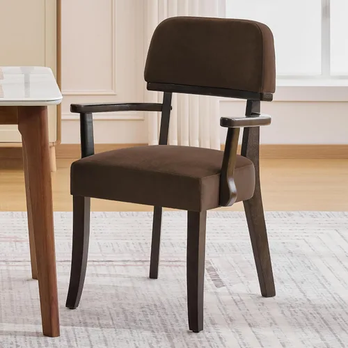 Miniatura 13 de adochr Sillas de comedor de terciopelo con brazos, sillas de comedor tapizadas con patas de madera dura y respaldo curvado abierto, sillas de cocina