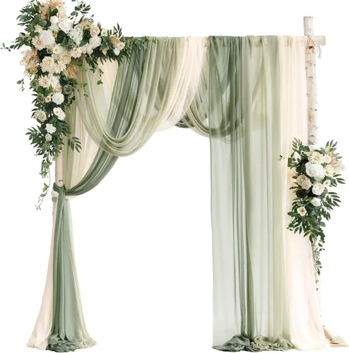 Ling's moment Kit de flores de arco de boda con cortinas transparentes, arreglos florales artificiales de primavera de rosas verdes para telón de