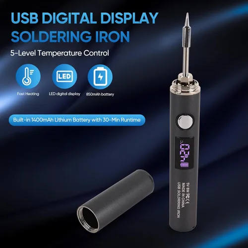 Miniatura 2 de Kit de Soldador Inalámbrico, Lápiz de Soldadura USB-C Recargable con Pantalla OLED, Soldador Portátil Alimentado por Batería para Reparación