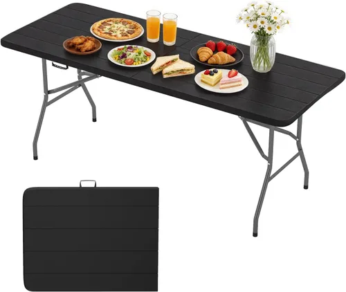 Miniatura 13 de BestOffice Mesa de picnic plegable de 4 pies, mesa de plástico para campamento, cerradura de mesa plegable para eventos de fiesta, color marrón