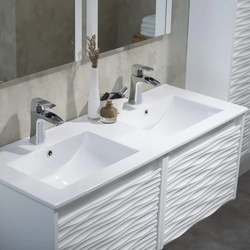 Miniatura 8 de BLOSSOM Tocador de baño blanco de 48 pulgadas con fregadero, tocador de baño flotante de madera con fregadero de 48 pulgadas, espejo, gabinete