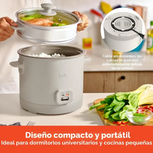 Miniatura 7 de Arrocera BELLA de 16 tazas con vaporizador, cesta de cocción a vapor apta para lavavajillas, paleta de arroz y taza medidora, recipiente de cocción