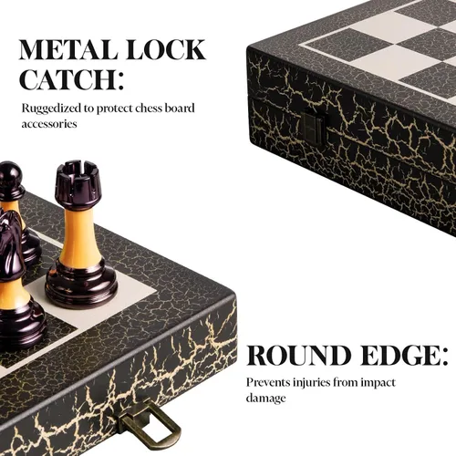 Miniatura 7 de BIVOMON Juego de Ajedrez de Madera Plegable de 16" Tablero de Ajedrez Blanco y Negro Piezas de Ajedrez de Acrílico de Lujo con Peso de 3.5