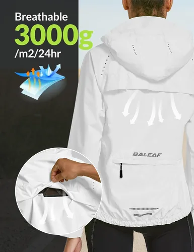 Miniatura 5 de BALEAF Chaquetas impermeables para mujer, cortavientos resistentes, para correr, ligeras, reflectantes, plegables, con capucha