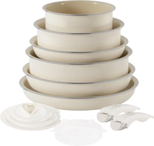 Juego de utensilios de cocina de cerámica – Juegos de utensilios de cocina con mango desmontable ollas y sartenes con asas extraíbles, sartenes