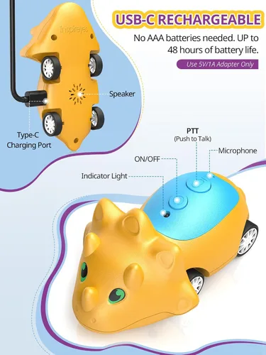 Miniatura 5 de Inspireyes Walkie Talkies para niños, paquete de 2 juguetes de dinosaurio para niños y niñas de 3 a 5 7 años, tiempo de juego de 48 horas, diversión