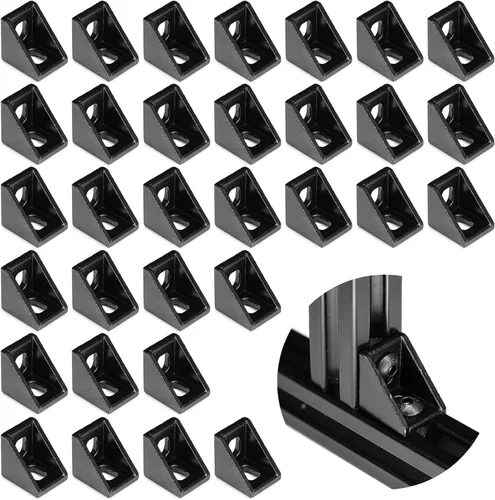 Miniatura 7 de Juego de 20 conectores de perfil de extrusión de aluminio de la serie 2020, 20 soportes de esquina, con 40 tuercas en T y tornillo hexagonal M5×8