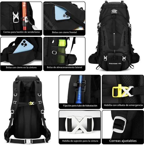 Miniatura 4 de Esup - Mochila de senderismo de 50 l para hombre, mochila de camping con cubierta de lluvia 45l+5l, mochila ligera para senderismo, mochila de viaje
