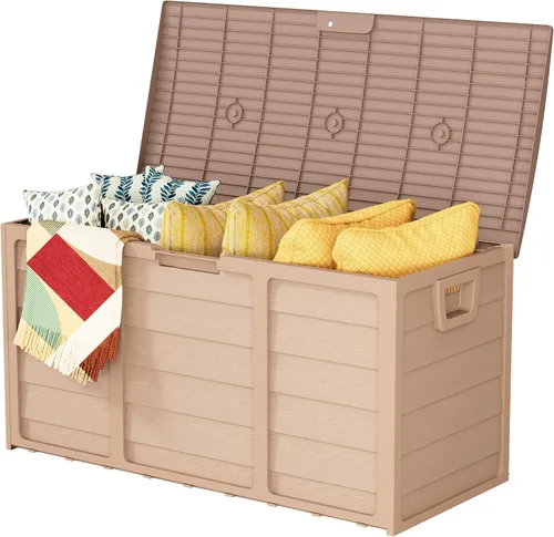 Miniatura 11 de SUNCROWN Caja de almacenamiento para cubierta de 75 galones, contenedor de almacenamiento al aire libre de resina con asas para patio, jardín, Negro
