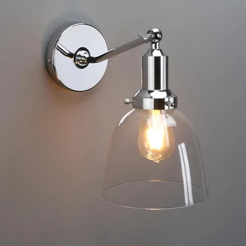 Miniatura 11 de PERMO Aplique doble cromado industrial de 2 luces, apliques de pared con pantalla de vidrio transparente acampanada en forma de embudo, luz
