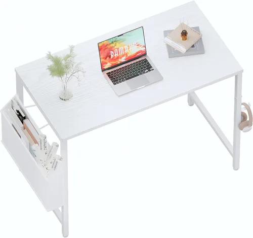 Miniatura 12 de Pamray Escritorio de computadora de 23 pulgadas para espacios pequeños, escritorio de trabajo de oficina en casa con gancho para auriculares