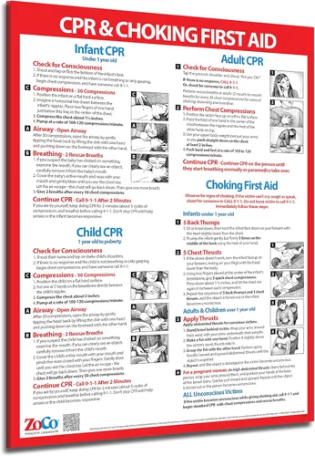 Miniatura 10 de ZOCO - Póster de RCP y asfixia (paquete de 2) - Instrucciones de maniobra Heimlich e instrucciones de primeros auxilios para bebés, niños y adultos
