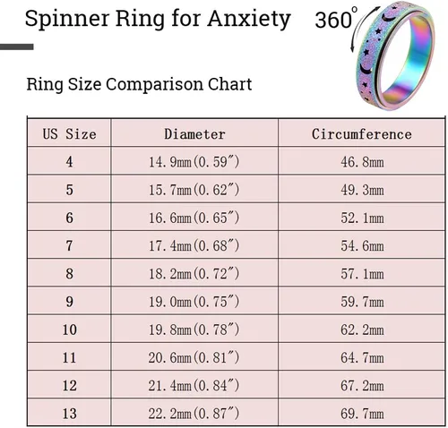 Miniatura 5 de OreilleStar Anillo de Ansiedad para Mujeres Anillo Fidget: Anillos Fidget de Acero Inoxidable Luna Estrella Anillo Fidgit para Mujeres Oro Plata