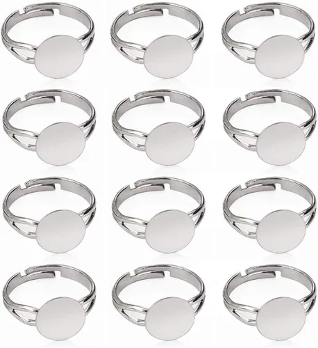 Miniatura 6 de LANBEIDE 40 anillos en blanco, chapado en plata, ajustable, plano, de 0.47 pulgadas, base de anillo en blanco (oro + plata)