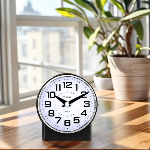 Miniatura 7 de Tinload Reloj despertador analógico de 4.3" sin tictac, silencioso y legible para personas mayores, fácil de configurar, alarma de aumento gradual