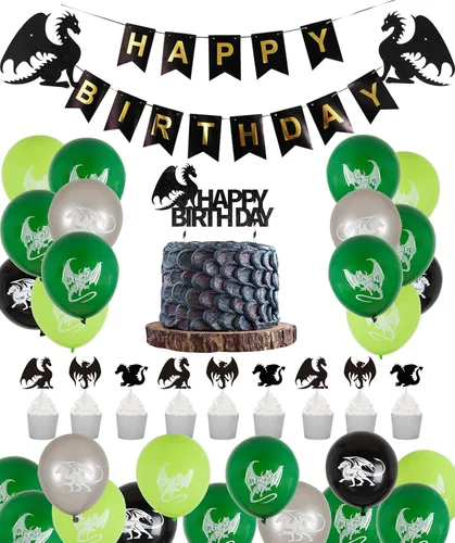 Decoraciones de fiesta de cumpleaños de dragón, temática de mazmorras y dragones, suministros de fiesta de fantasía, incluyendo decoración y adornos