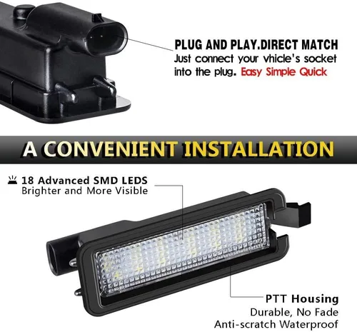 Miniatura 5 de Conjunto de lámpara LED para placa de matrícula para Dodge Charger Challenger Chrysler 300 Pacifica Jeep Compass 6000K Dimond White 2015-2019