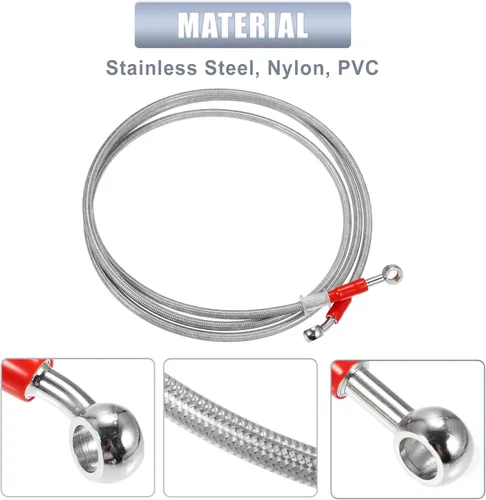 Miniatura 6 de X AUTOHAUX 90.6 in 90.55 "0.394 in ID motocicleta hidráulica línea de aceite manguera de aceite 28 ° 0 ° cable trenzado de acero inoxidable para ATV
