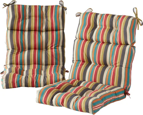Miniatura 34 de Cojines para silla de respaldo alto para exteriores, diseño de asiento y respaldo con bisagras de una pieza, reversibles con 4 lazos, tela