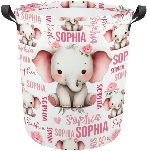 ZOE DAVISON Cestas de lavandería personalizadas de elefante, regalos personalizados de elefante, cesta de lavandería con nombre personalizado para