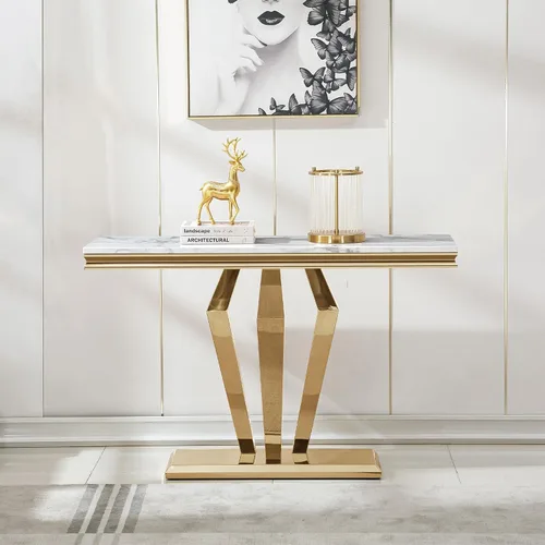 Miniatura 15 de SSLine Mesa de Centro Rectangular de Mármol Sintético para Sala de Estar, Mesa Central Moderna de Mármol Blanco de Lujo con Base Doble en Forma de U