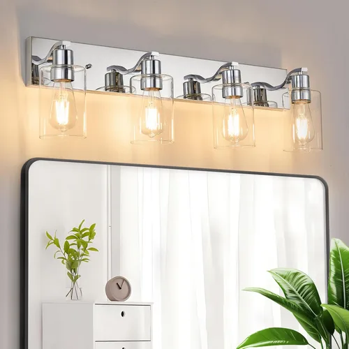 Miniatura 11 de 2 Luces de Iluminación para Baño, Accesorios de Iluminación de Tocador en Bronce Cepillado con Soporte de Vidrio Transparente de 33cm, Lámparas